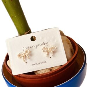 Cute & Charming Faux Pearl Ribbon Coquette Bow Dainty Studs Fashion Earrings